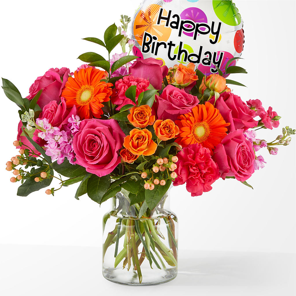 Fiesta Bouquet with Birthday Balloon – FLOWERS BY BAUERS & GREENHOUSE, Jarrettsville MD