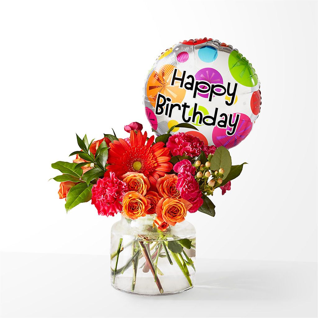 Fiesta Bouquet with Birthday Balloon – FLOWERS BY BAUERS & GREENHOUSE, Jarrettsville MD