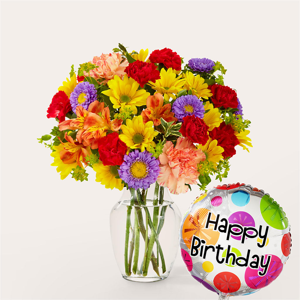 Kaleidoscope Bouquet with Birthday Balloon – FLOWERS BY BAUERS & GREENHOUSE, Jarrettsville MD