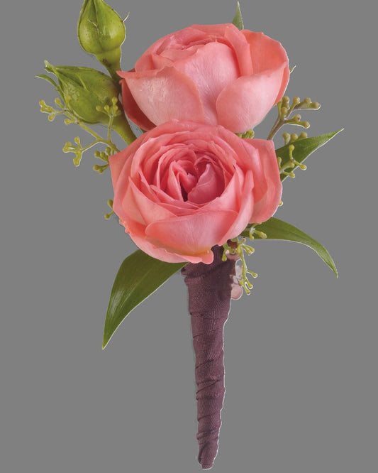 Double Pink Spray Rose Boutonniere