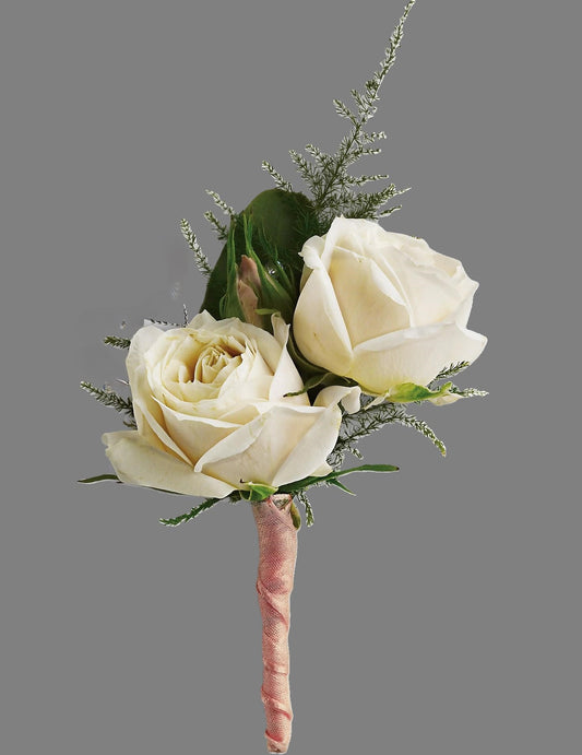 Double White Spray Rose Boutonniere