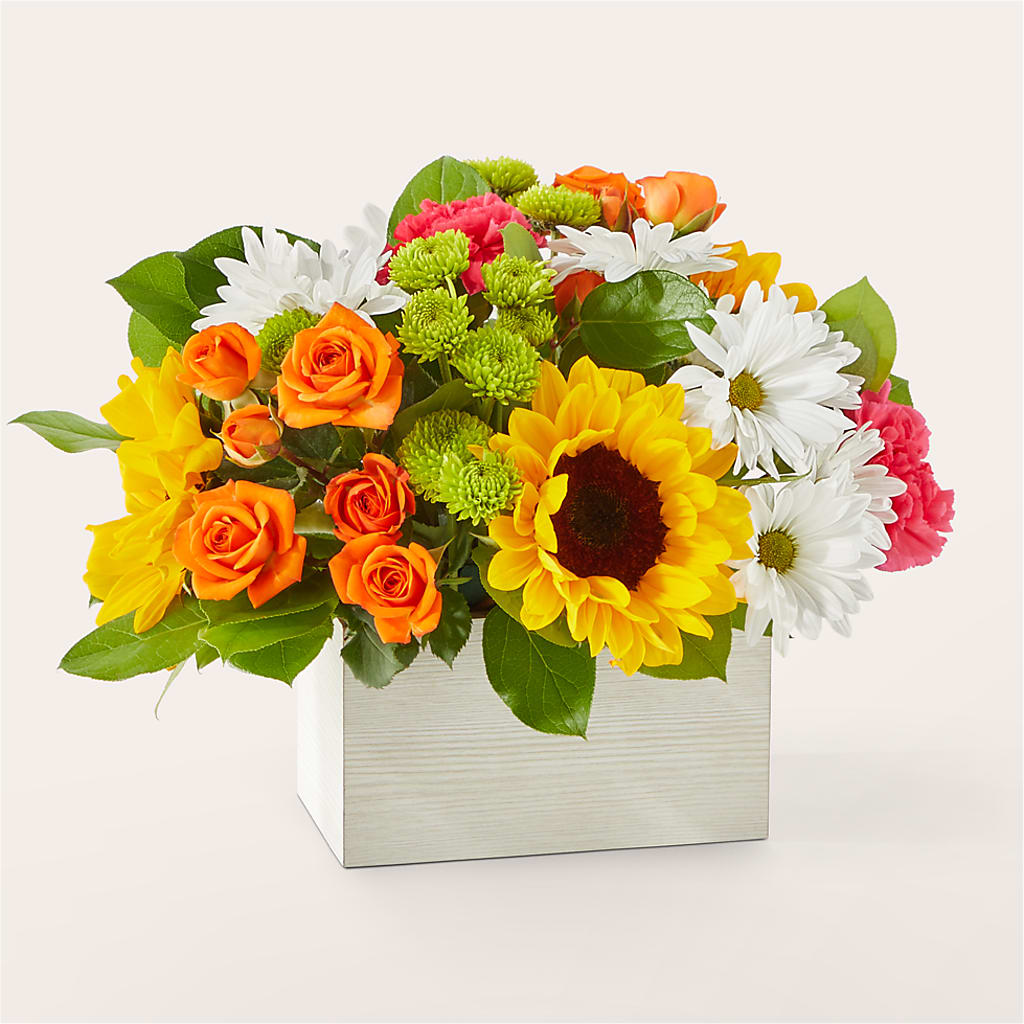 Sun-drenched Blooms Box Bouquet – FLOWERS BY BAUERS & GREENHOUSE, Jarrettsville MD