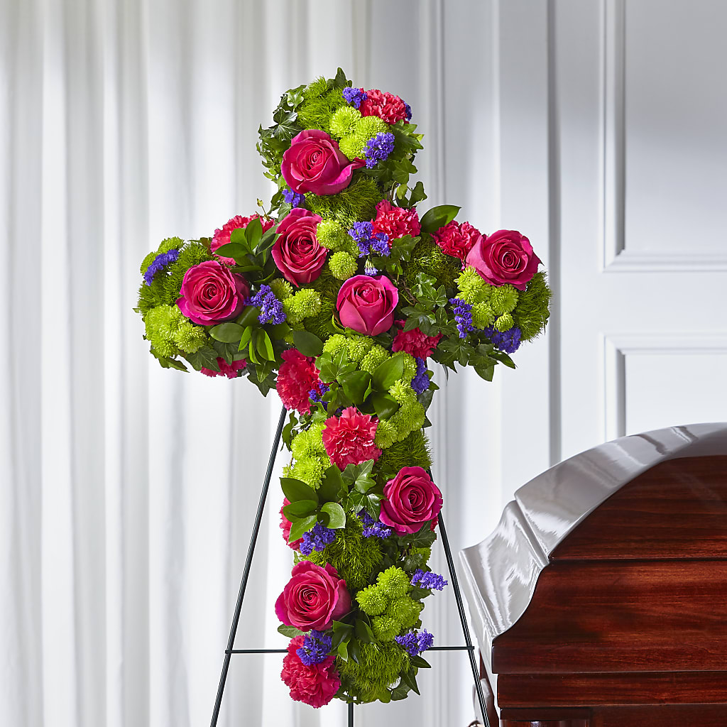Tribute Rose Floral Cross – FLOWERS BY BAUERS & GREENHOUSE, Jarrettsville MD