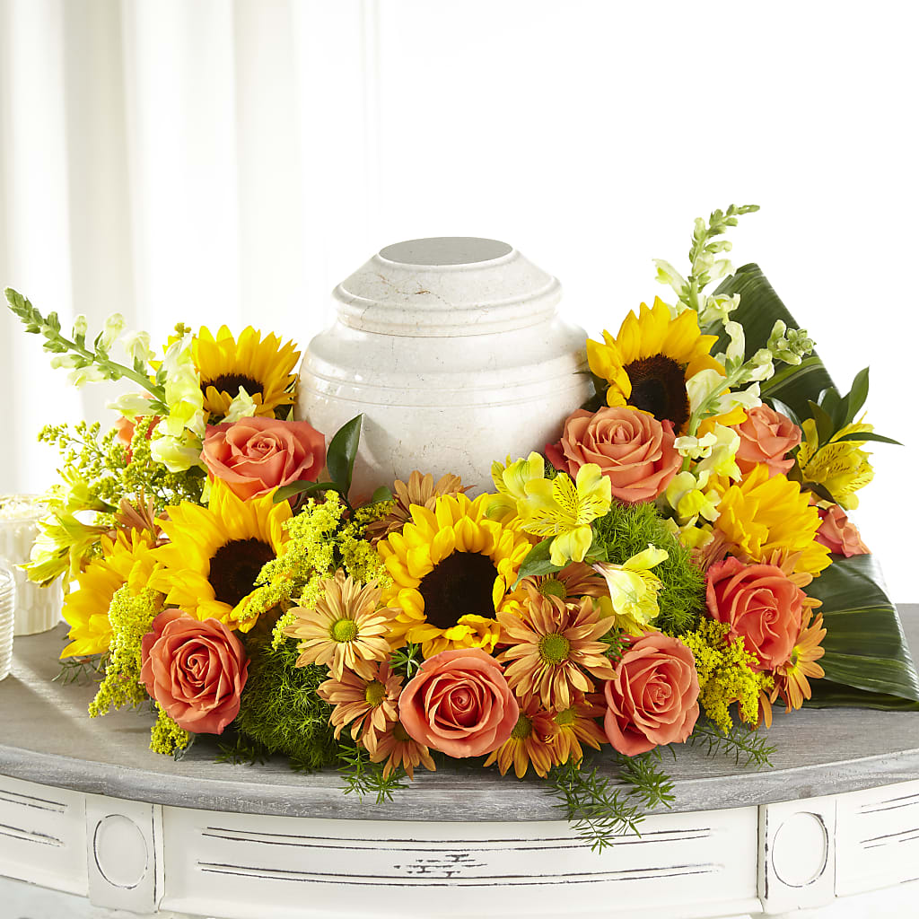 Faithful Sunflower Cremation Adornment – FLOWERS BY BAUERS & GREENHOUSE, Jarrettsville MD