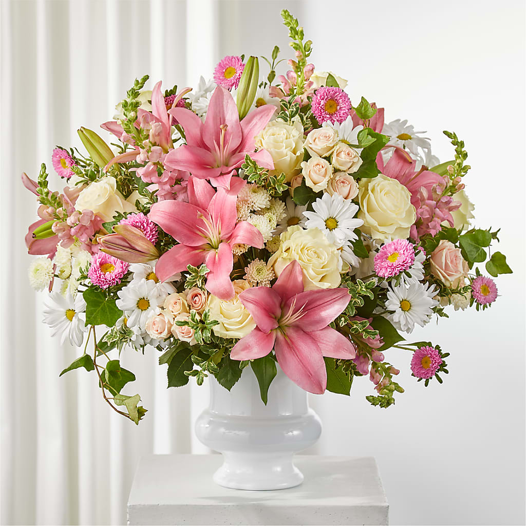 Empathetic Blooms Urn Arrangement – FLOWERS BY BAUERS & GREENHOUSE, Jarrettsville MD