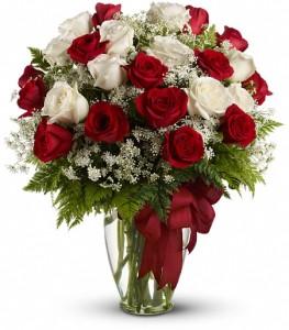 Two Dozen Red and White Roses