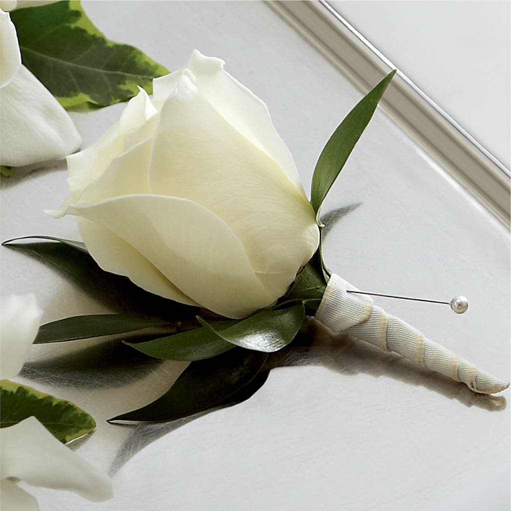 White Rose Boutonniere – FLOWERS BY BAUERS & GREENHOUSE, Jarrettsville MD