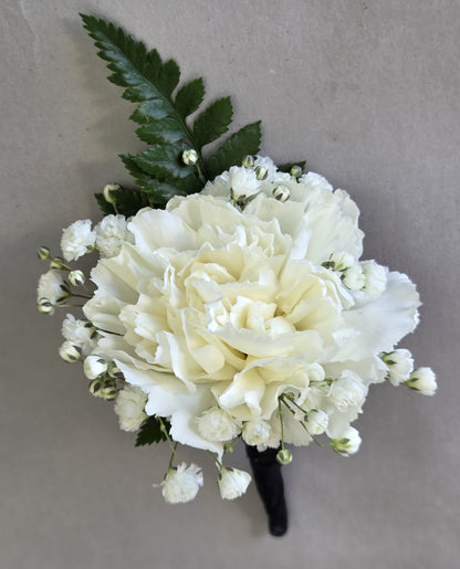 White Carnation Boutonniere – FLOWERS BY BAUERS & GREENHOUSE, Jarrettsville MD
