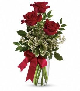 Three Red Roses Vased – FLOWERS BY BAUERS & GREENHOUSE, Jarrettsville MD