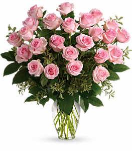 Two Dozen Pink Roses Vased – FLOWERS BY BAUERS & GREENHOUSE, Jarrettsville MD