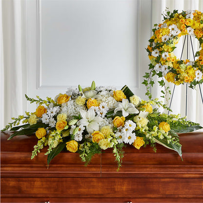 Golden Harmony Casket Spray – FLOWERS BY BAUERS & GREENHOUSE, Jarrettsville MD