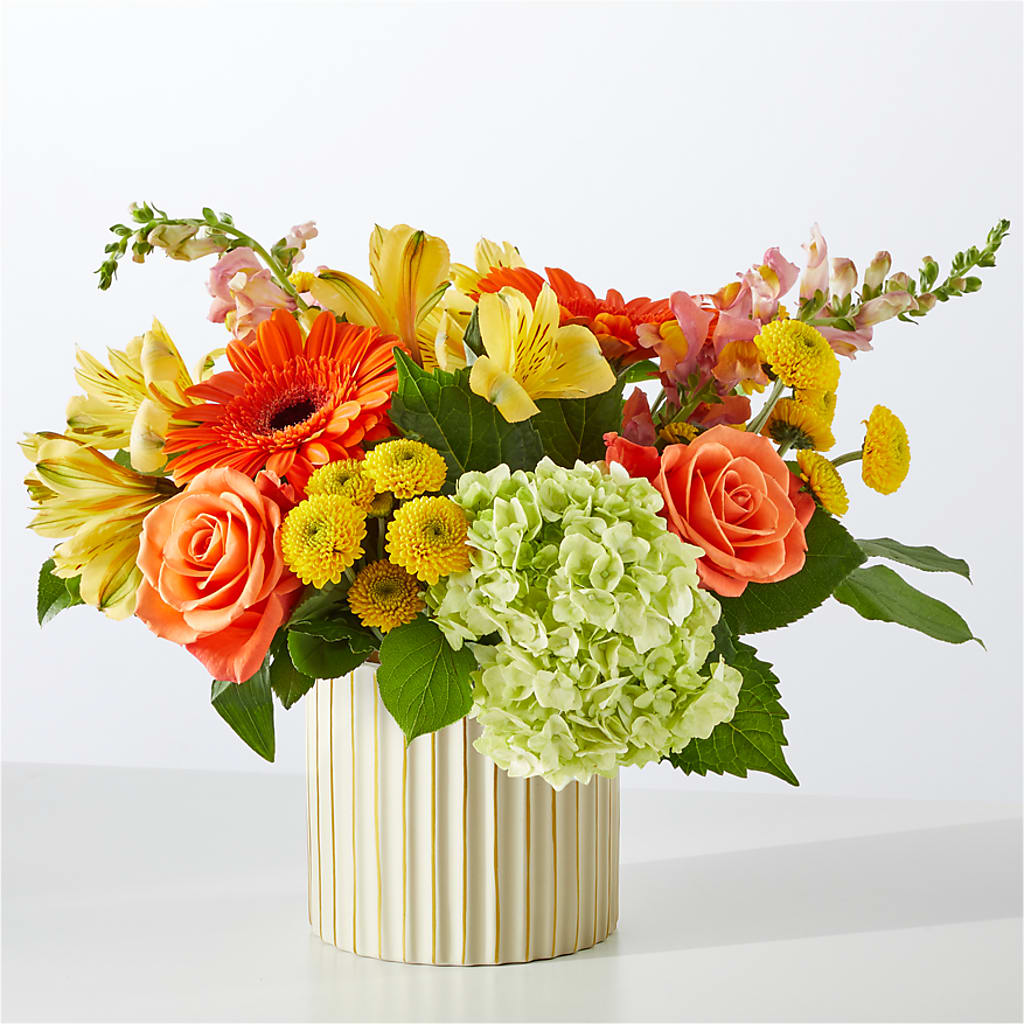 Autumn Sunshine Bouquet with Ivory Vase – FLOWERS BY BAUERS & GREENHOUSE, Jarrettsville MD