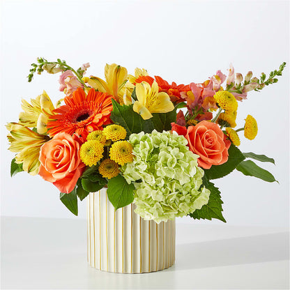 Autumn Sunshine Bouquet with Ivory Vase – FLOWERS BY BAUERS & GREENHOUSE, Jarrettsville MD