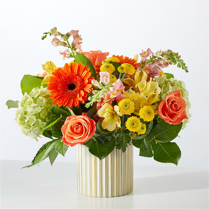 Autumn Sunshine Bouquet with Ivory Vase – FLOWERS BY BAUERS & GREENHOUSE, Jarrettsville MD