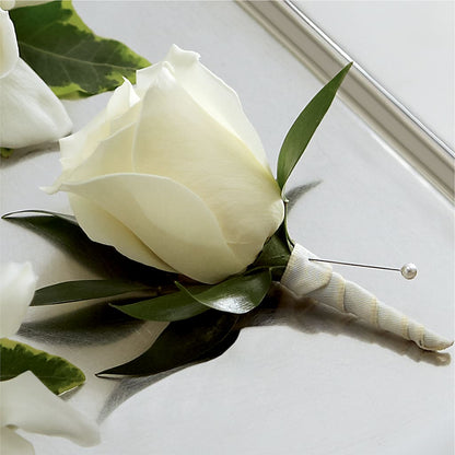 White Rose Boutonniere – FLOWERS BY BAUERS & GREENHOUSE, Jarrettsville MD