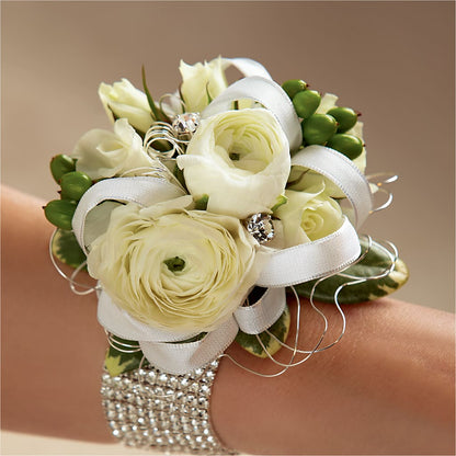 White Wedding Corsage – FLOWERS BY BAUERS & GREENHOUSE, Jarrettsville MD