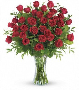 Three Dozen Red Roses Vased